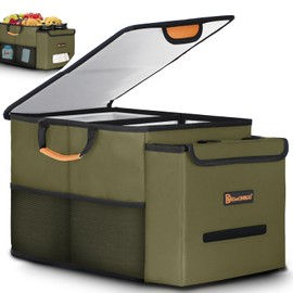 Car Seat Organizer-Car Organizers and Storage with Cooler Compartment, Car Organizer Front Back Seat for Kids, Car Storage Organizer with Lid Cup Holder Tissue Holder for Road Trips (Olive Green)