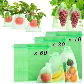100 Pcs Fruit Protection Bags, 3 Sizes Fruit Netting Bags for Fruit Trees Fruit Cover Mesh Bag with Drawstring Netting Barrier Bags for Plant Fruit Flower