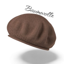 LOEVENICH Women's Beret Hat Made of Cotton in Best Knitted Quality with Fashionable Rolled Edge, taupe