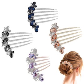ZUJIACUN 4 Pearl rhinestone hair accessories - Crystal butterfly hair fork clip for updo, decorative French twist hair clip, vintage style comb for gorgeous hair accessories for women and girls