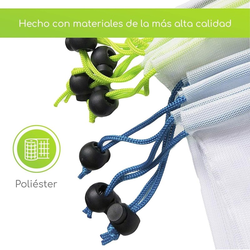 Set 24pzs Bolsas Ecológicas Reutilizables Malla Lavables para Guardar Fruta