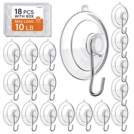 Scaups 18 Pack Suction Cup Hooks Max Load 10LB, 1.77Inch Suction Cup Hook for Glass Window, Reusable, Suitable for Glass, Windows, Bathrooms, Kitchens, Tiles, Shower Cubicles