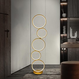 COSYLUX LED Modern Floor Lamp for Bedroom, 3 Way Bright Dimmable Corner Floor lamp with 5-Ring 2-in-1 Standing Tall End Table Lamp for Living Room & Office Reading Light, 3260LM, 6000K, Gold.