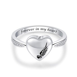 Sterling Silver Angel Wing Urn Ring Heart Shaped Ring Exquisite Ashes Keepsake Holder Cremation Memorial Jewelry forever in my heart