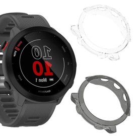 [2Pack] Case for Garmin Forerunner 55/Forerunner 158 ，[Without Screen Protector]Protector Protective Case Cover TPU Bumper Slim Shell ，Black+Transparent