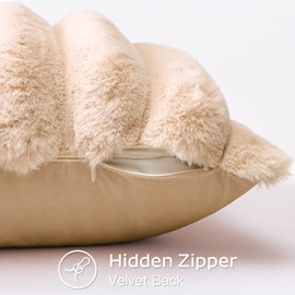 OTOSTAR Camel Faux Rabbit Fur Throw Pillow Cover 24x24 Inch Soft Cozy Plush Striped Pillowcase Cushion Cover with Velvet Back for Sofa Couch Bed Living Room