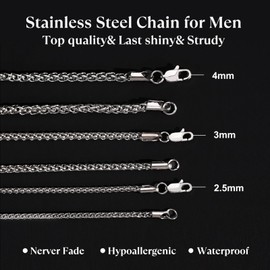 PECHEW 2.5MM Mens Silver Stainless Steel Wheat Chain Necklace Durable Fashion Jewelry Gift 18 Inch