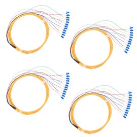 GESD 4Pcs 1.5 Meter 12 Strand SingleMode 9/125 LC-UPC Fiber Pigtail, 12 Color-Coded LC Cable Fiber Optic Patch Cord with Zirconia Ceramic Ferrule Plug for Fusion Splicing
