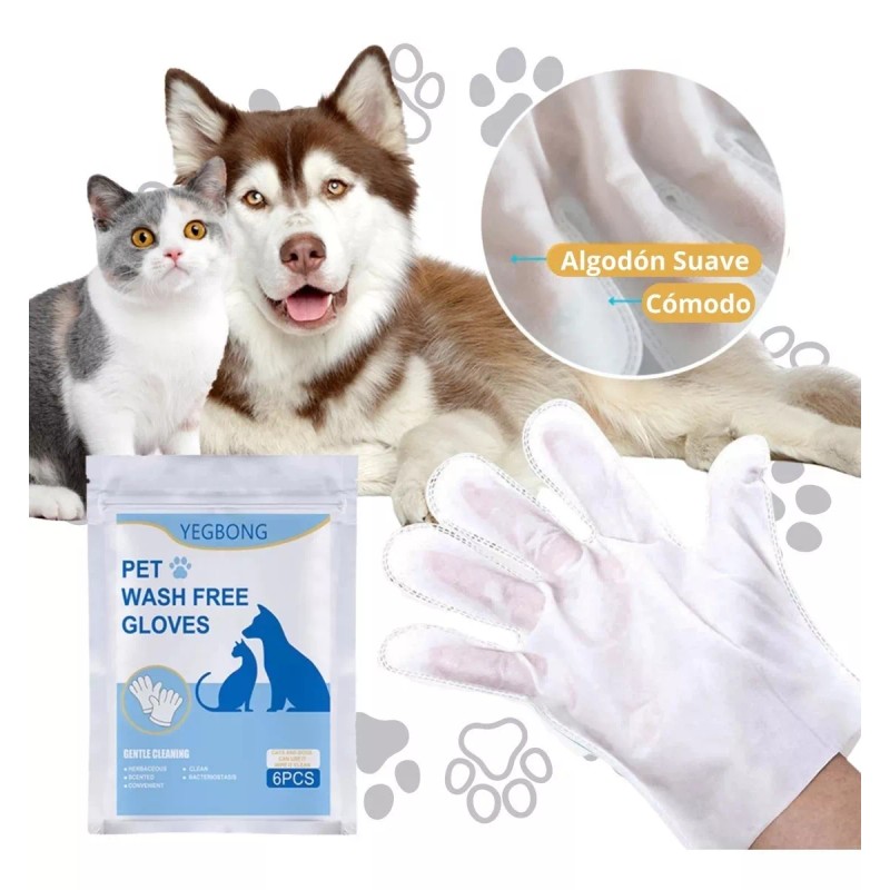 Veraly 6pz Guantes Desechable Mascota Limpieza Sin Enjuague Baño