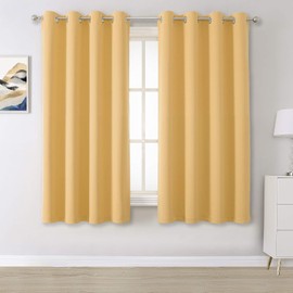 DUALIFE Cortinas opacas amarillas sólidas para recámara de 54 pulgadas de largo, cortinas cortas para oscurecer la habitación, paneles de cortina con aislamiento térmico con ojales, 52W x 54L, 2