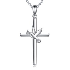 TIGER RIDER 925 Sterling Silver Cross Necklace for Women Dove Animal Pendant Christian Jewelry Gifts for Mom Wife (10-Holy Spirit Dove Cross Necklace)