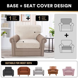 PrinceDeco Multi-Pieces Chair Covers Velvet Couch Cushion Covers Sofa Covers Washable Seat Cushion Covers Seats and Back Cushions Covers Pet Friendly Chair Covers for Living Room, Ivory