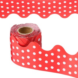 PATIKIL Dots Bulletin Board Border, 33 Feet Poster Chalkboard Cork Decoration Trim Scalloped Borders Wall Decor for Classroom Office Locker, Orange Red