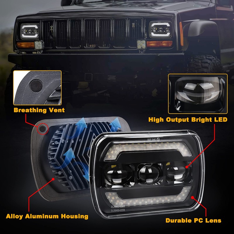 5x7 7x6 Headlights H6054 Headlights with Yellow Turn Signal White