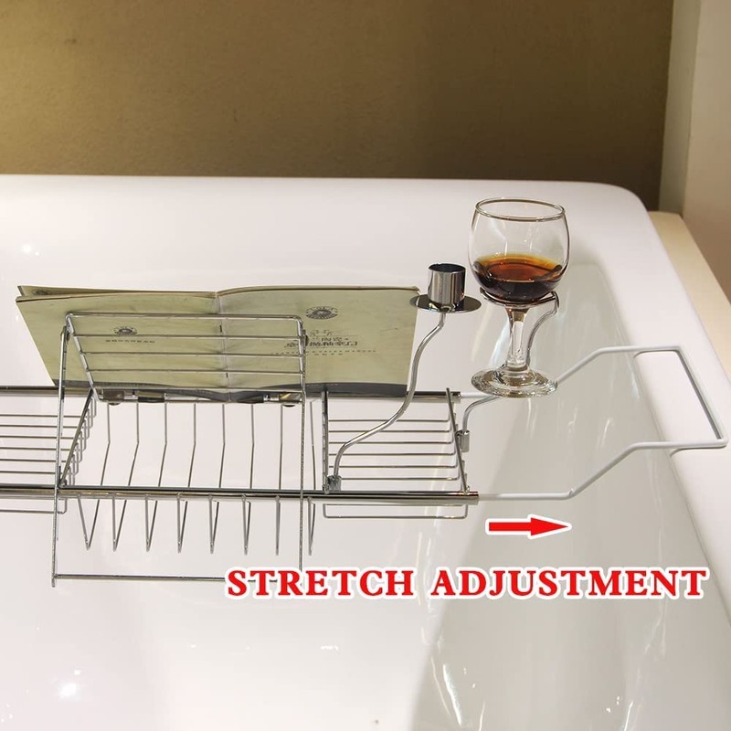 BDL Bathtub Caddy Tray Expandable Bath Tub Table with Wine