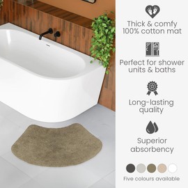 Allure Curved Bath Mat 48 x 80cm – 100% Cotton Shower Mat, Supersoft, Absorbent, Washable (Mocha)
