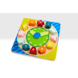 Beehive Toys & Gifts Wooden Clock Puzzle for kids with shaper sorter blocks and hands to learn to tell the time