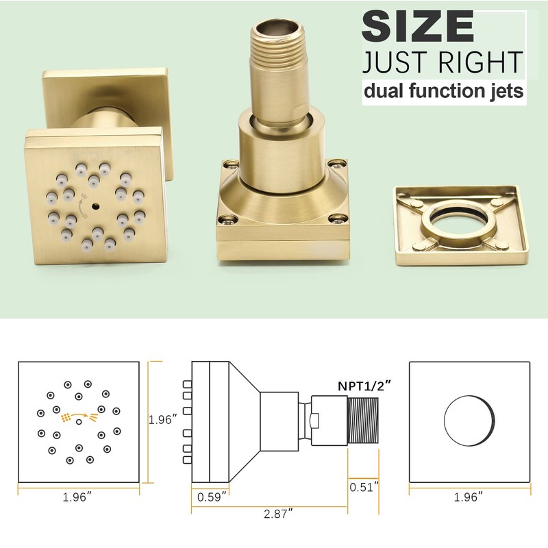 2 Functions Brass Shower Body Sprayer Jet in Wall, Rainfall