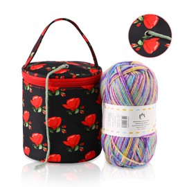 Coopay Small Yarn Storage Bag, Crochet Bag, Knitting Bag, Knitting Tote Bag, Wool Holder for Beginners, for Amigurumi Crochet Projects, Yarn Holder for Holds 100g Ball of Yarn, Rose