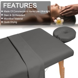 XQZMD 3 Piece Microfiber Massage Table Sheet Set, Flat Massage Table Cover, Includes Massage Table Covers, Fitted Sheets, Face Cradle Covers, for Beauty Salon Spa (Dark grey)