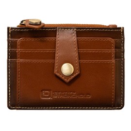 Leather RFID Blocking Money Clip Mini Wallet with ID Window for Men and Women (Antiqued Brown)