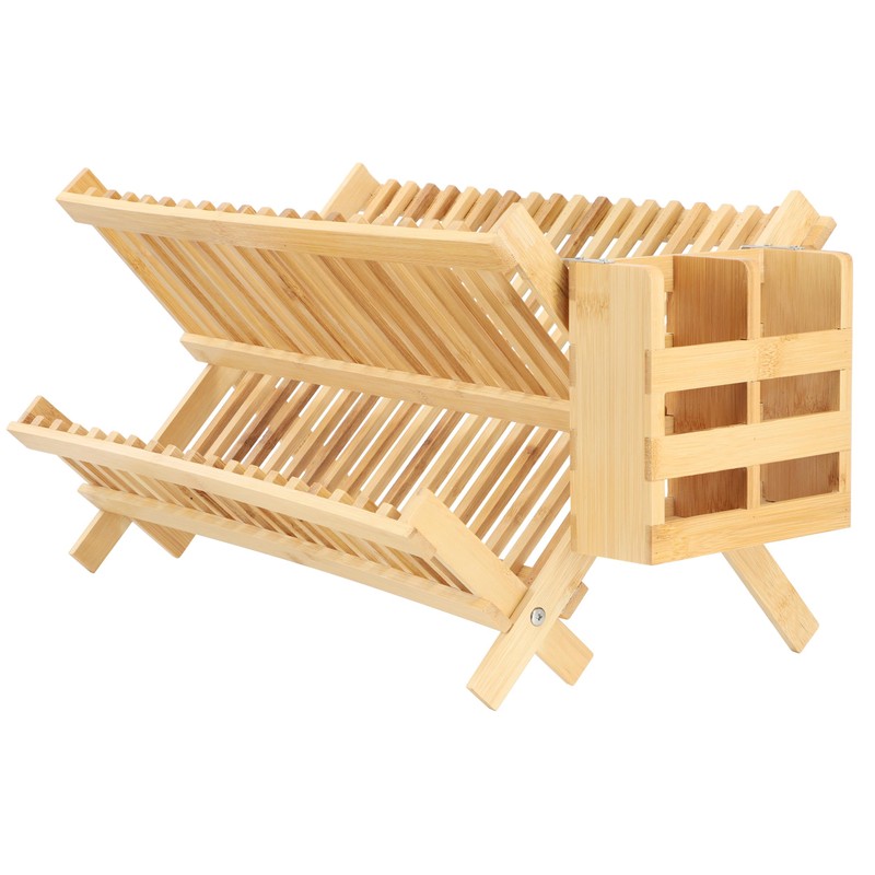 Elama 2-Tier Collapsible Kitchen Bamboo Drying Dish Rack, Collapsible Dish
