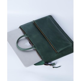 INCARNE Leather Laptop 15 inch Case Sleeve Compatible with MacBook Air Bag with Handles Made for MacBook Air 15" M2/M3/M4, Genuine Leather, Green