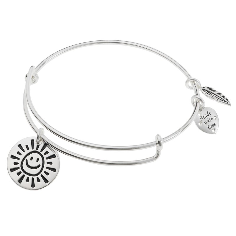 Sterling Silver My Sunshine Smiley Dangle Charm Expandable Bangle Bracelet
