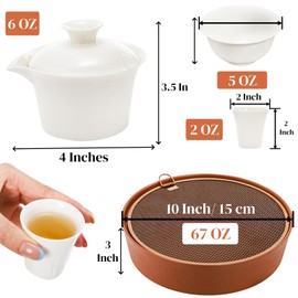 Eorbow 7 Pcs Chinese Gongfu Tea Set, Ceramic Japanese Tea Set for Adults, White Gaiwan Teapot with Large Tea Tray & 5 Tea Cups, Giftable Tea Ware Set for Home, Office, Gathering, Tea Lovers