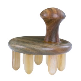 FRCOLOR Natural Green Sandalwood Gua Sha Comb Scalp Massage Tool for Hair Growth Round Tooth Design Full Body Relaxation Self Care Essential