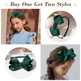 2 PCS 4" Dark Green Bow Headband Grosgrain Ribbon Hair Bows for Toddlers Hair Band Accessories for Little Girls Kids Set of 2 -Dark Green