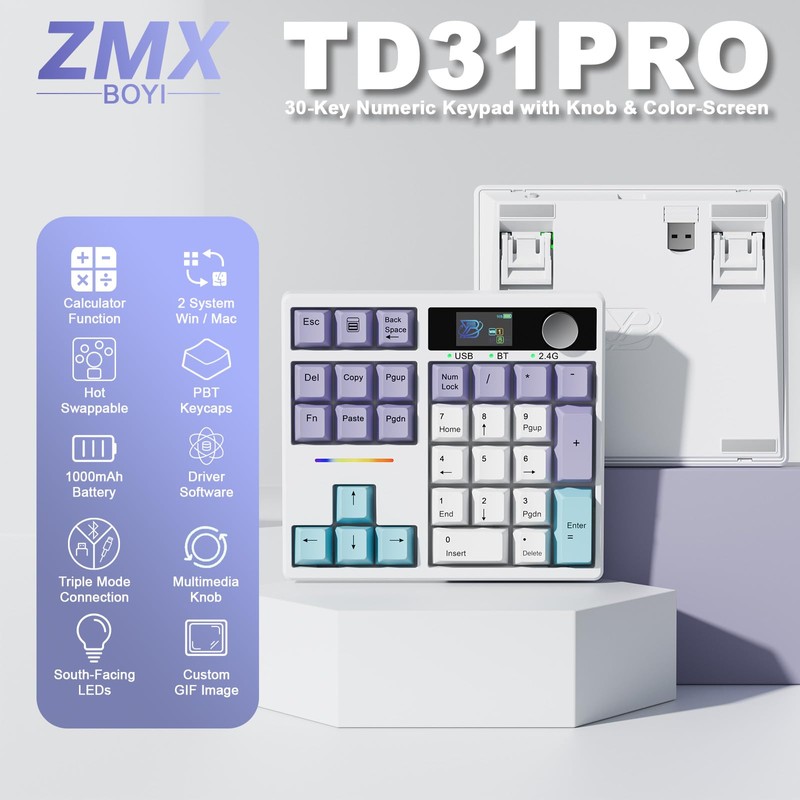 ZMX X BOYI TD31Pro Mechanical Number Pad,30 Keys Hot Swap
