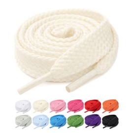 Stepace 5/8" Wide Fat Shoe Laces for Sneakers 2 Pairs Thick Shoelaces for Skate Shoes and Boots Flat Double Layer Cotton Laces Replacement (Cream,55Inches)