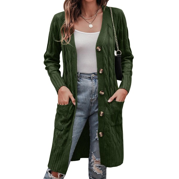 Aottori Women's Long Elegant Cardigan Chunky Knit Long Sleeve Knitted