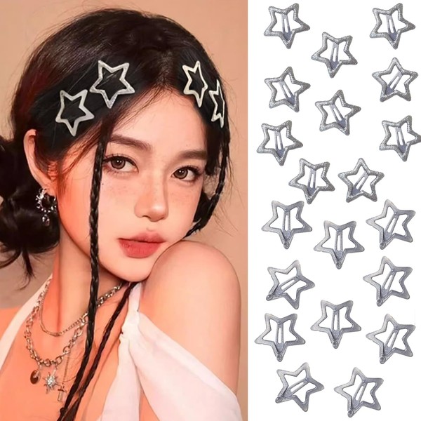 aoozleny 20 PCS 1.26" y2k Star Clips Snap Star Barrettes