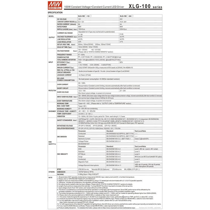 Mean Well XLG-100-H-AB 100W Constant Voltage+Constant Current LED Driver 2100mA