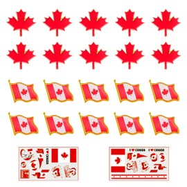 20 Pcs Canada Flag Pins with 2 Sheets Canada Day Temporary Tattoos, Metal Maple Leaf Lapel Pins for Canadian National Celebrations Gifts Souvenirs and Decorations