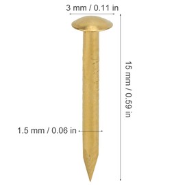 Clavo de Cabeza Redonda de 100 Uds., Clavos de Cabeza Redonda Pequeños Y Lisos, Instalación de Sujetadores Artesanales Vintage de Latón de Bronce Multiusos(15mm Long)