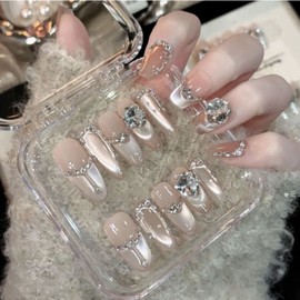 Gwiwolmi Advanced Handmade Tomorrow Tip Cubic Nail Art Glitter Gel Nail, Oval, M, 1 Piece, M / 귀월미고급 수제내일팁 큐빅 네일 아트 글리터젤네일, 오벌, M, 1개, M