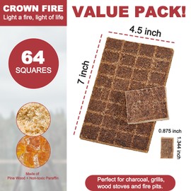 CROWN FIRE Fire Starter Cubes 64 Pcs - Fire Starters for Fireplace Indoor Outdoor Fire Pit, Chimney, BBQ Grill, Camping Fire, Wood Stove - Water Resistant and Safe Odorless Charcoal Starter - Camping Accessories