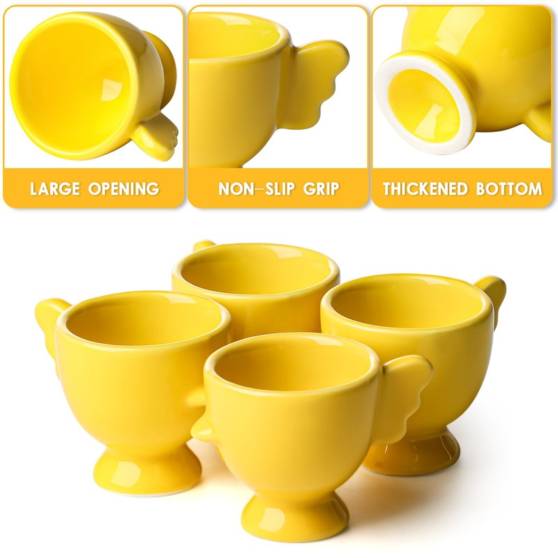 Egg Cup Set of 4,Ceramic Cute Chick Egg Cups, Funny