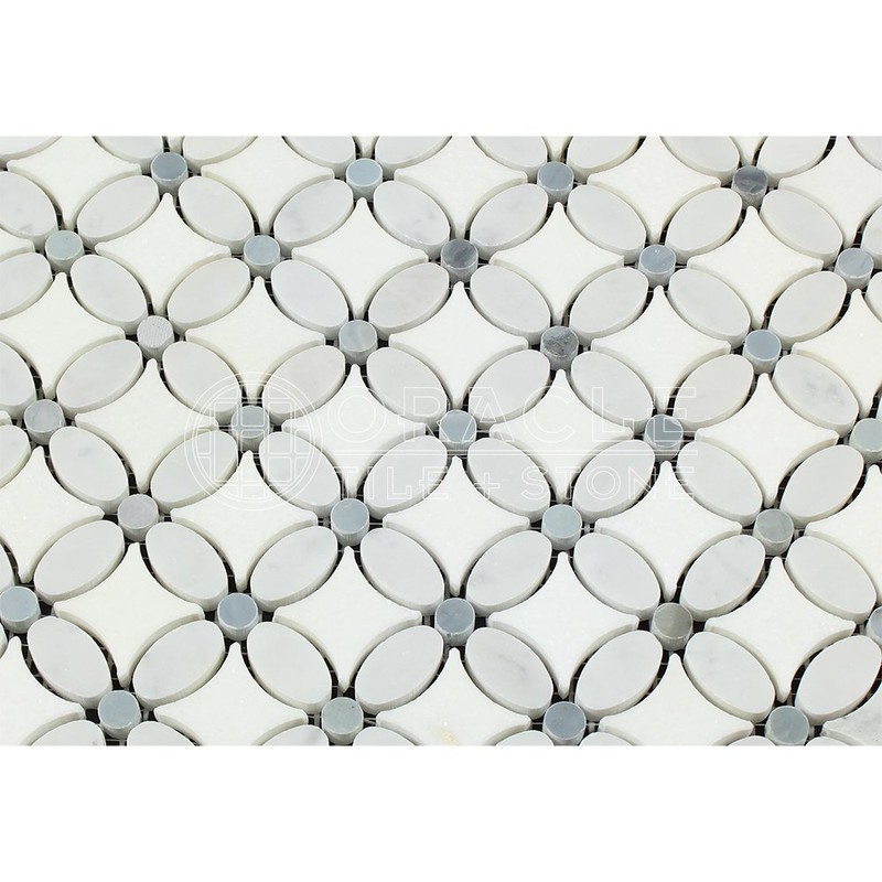 Carrara White Italian (Bianco Carrara) Marble Florida Flower Mosaic Tile
