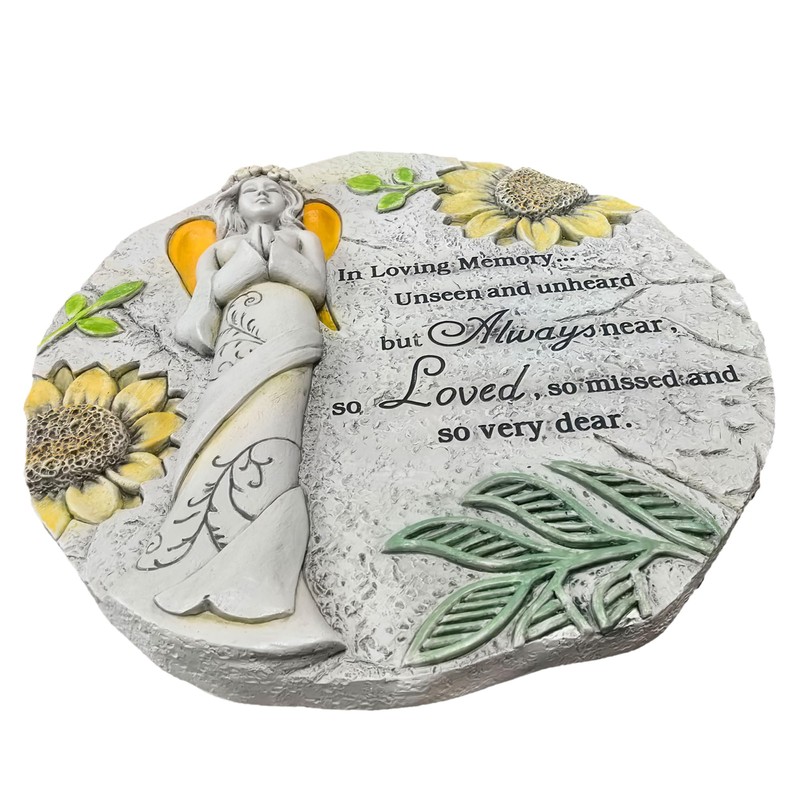 Nattol Memorial Garden Stone, Floral Angel with Sunflowers Pattern, Stepping