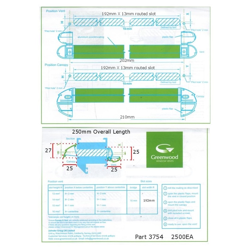 Greenwood UPVC Trickle Slot Vent 2500EA 250mm Long White