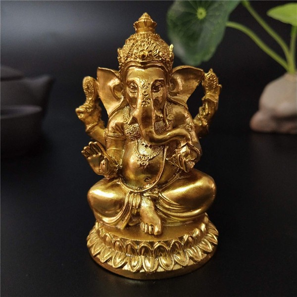 Ganesha God of India Gold Ganesha Elephant Object Interior Good Luck Increase Money Prosperous Business Feng Shui Goods (B)