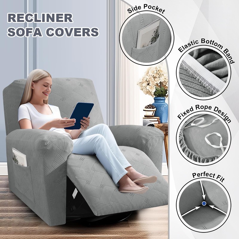 JIVINER Recliner Chair Covers, Jacquard 3 Piece Slipcovers for Recliner