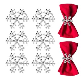 VALICLUD 6Pcs Christmas Snowflake Napkin Rings Serviette Holder Napkin Buckle Xmas Napkin Rings Wedding Xmas Holiday Party Dinning Table Decoration Silver