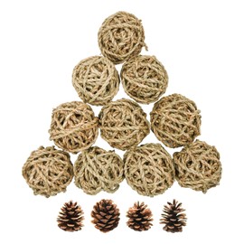 10 Pcs Small Animals Play Balls Rolling Activity Chew Toys Gnawing Treats for Rabbits Guinea Pigs Chinchilla Bunny Natural Balls, Pet Cage Entertainment Accessories(10Pcs)