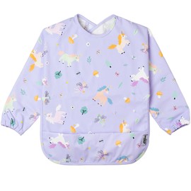 BABATÉ Kids Wasserdichte Baby-Lätzchen, Lätzchen mit Ärmeln, 6-24 Monate, Lätzchen, BLW, wasserdichte Lätzchen, Verzauberter Wald, Lila, Einheitsgröße