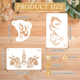 46 Pcs Face Paint Stencils, Reusable Face Painting Stencils for Body Facial Art DIY Makeup, Paint Templates with Rings for Party Festival Birthdays